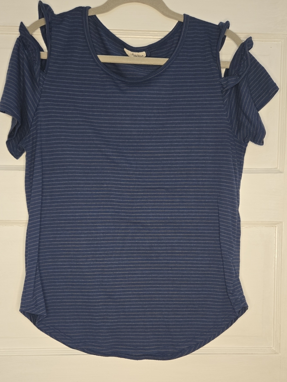 Tru Self Striped Cold Shoulder Top Blue Size Large_141